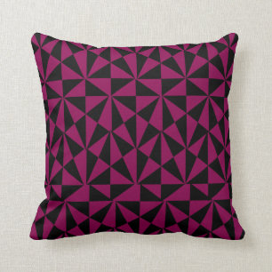 Geometric Bold Retro Funky Black Magenta Cushion
