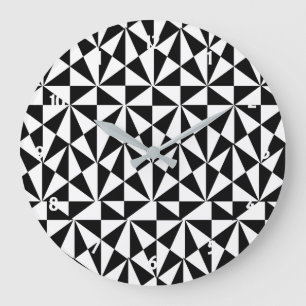 Geometric Bold Retro Funky Black White Large Clock