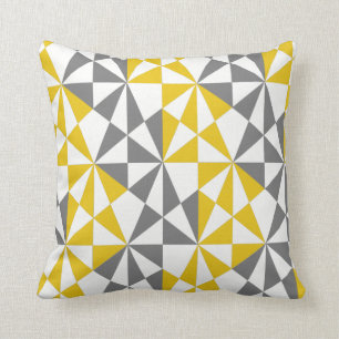 Geometric Bold Retro Funky Mustard Yellow Grey Cushion