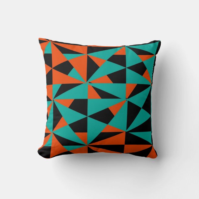Geometric Bold Retro Funky Orange Black Teal Cushion (Front)