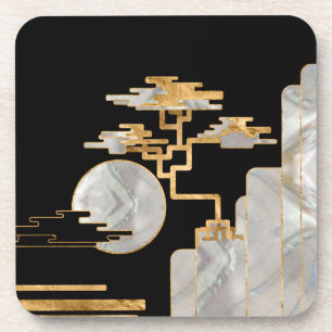 Geometric Bonsai and Moon - Mother of pearl Coaster