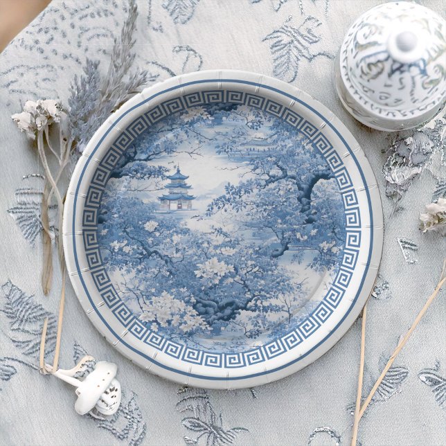 Geometric Border Chinoiserie Pattern ID1094 Paper Plate (Creator Uploaded)