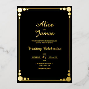 Geometric Border Elegant Black Gold Foil Wedding