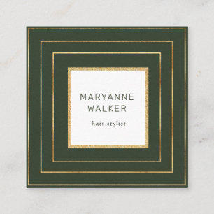 geometric border green salon hairstylist elegant square business card