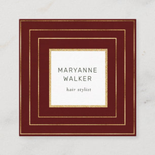 geometric border red salon hairstylist elegant square business card