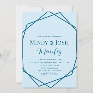 Geometric Border Soft Blue Wedding Invitation