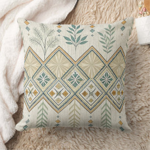 Geometric Botanical Folk Art Seamless Pattern Cushion