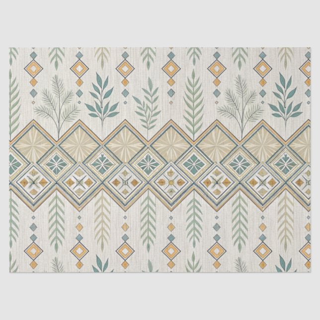 Geometric Botanical Folk Art Seamless Pattern Tissue Paper (Front)