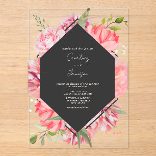 Geometric Botanical Pink Floral Wedding Invitation