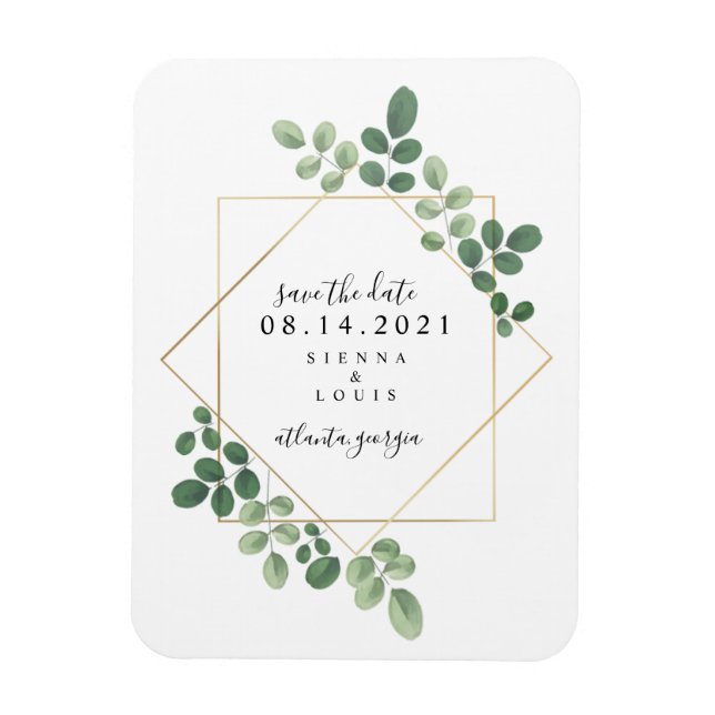 Geometric Botanical Wedding Save The Date Magnet (Vertical)