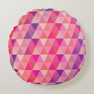 Geometric Bright Coloured Triangles Pattern Round Cushion