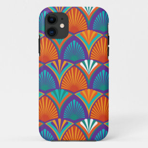 Geometric bright pattern with palm leaves, flowers iPhone 11 case