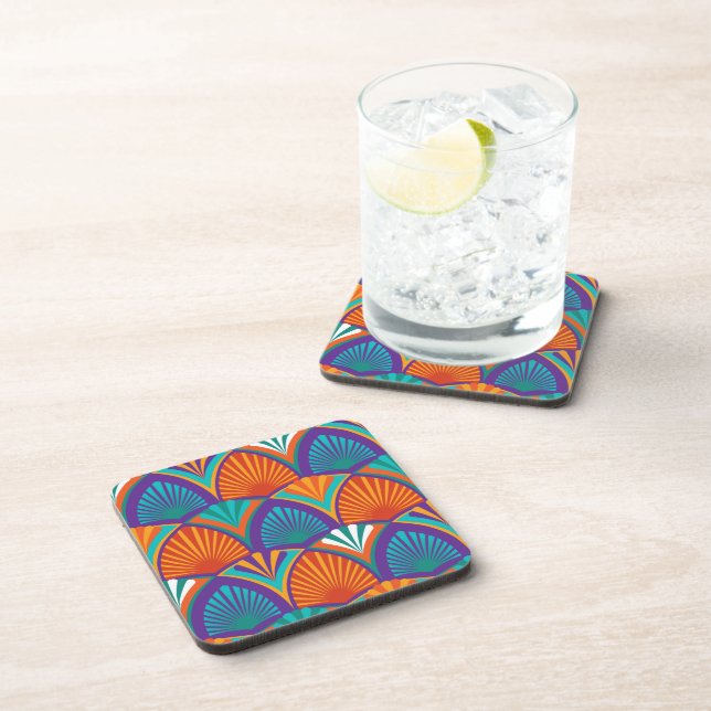 Geometric bright pattern with palm leaves, flowers coaster (Right Side)