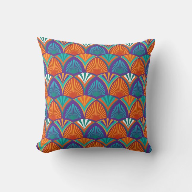 Geometric bright pattern with palm leaves, flowers cushion (Front)