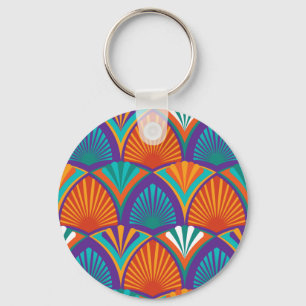 Geometric bright pattern with palm leaves, flowers key ring