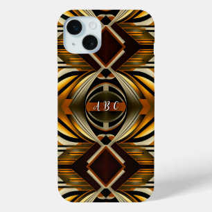 Geometric Brown and Gold Geometric Pattern iPhone 15 Mini Case