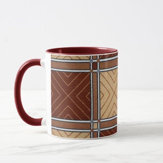 Geometric Brown and Tan Textile Ceramic Mug (Left)