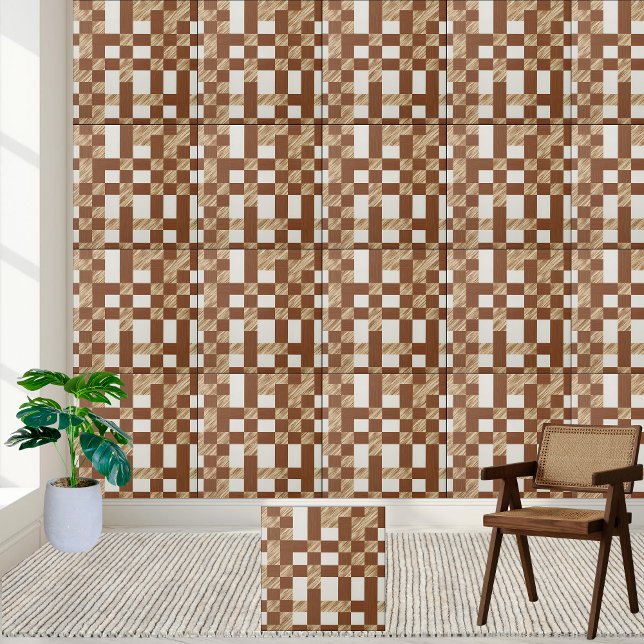 Geometric Brown and White Chequered Tile Pattern (Geometric Brown and White Checkered Tile Pattern)