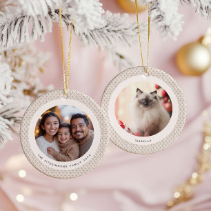 Geometric Brown and White Scandinavian 2 Photos Ceramic Tree Decoration