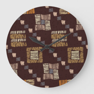 Geometric Brown Ethnic Tribal Background Large Clock