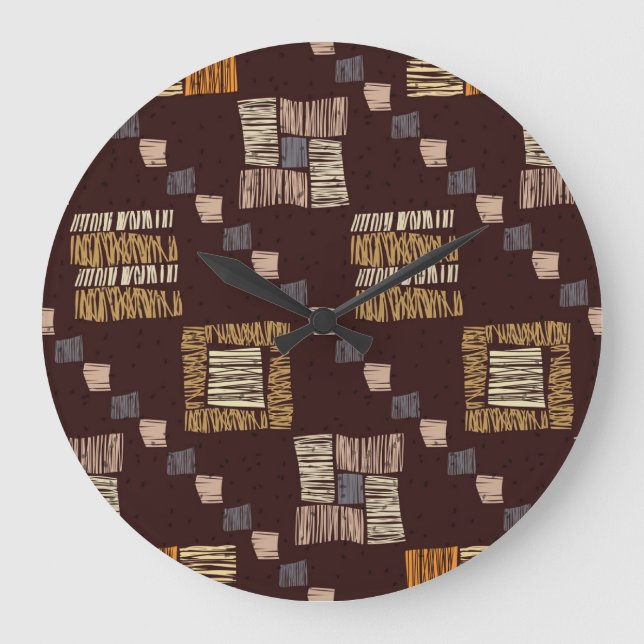 Geometric Brown Ethnic Tribal Background Large Clock (Front)