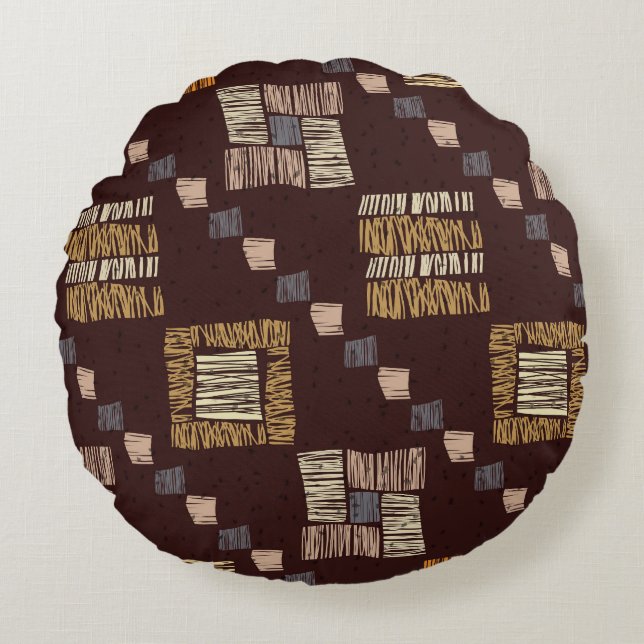 Geometric Brown Ethnic Tribal Background Round Cushion (Front)