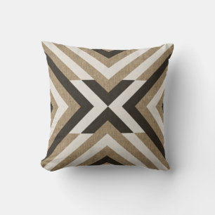 Geometric Brown Faux Burlap Cushion
