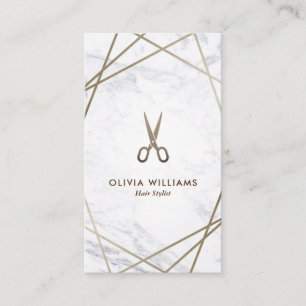 Geometric Brown Gold Scissors Marble Hair Vertical Business Card