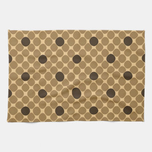 Geometric Brown Pattern with Circles Tea Towel