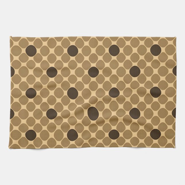 Geometric Brown Pattern with Circles Tea Towel (Horizontal)