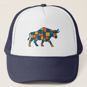 Geometric Bull Art – Bull City Mosaic Animal Trucker Hat