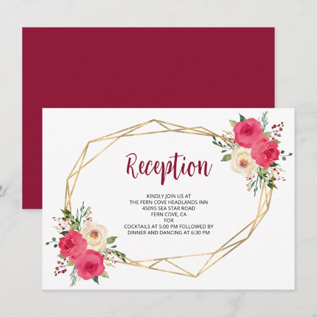 Geometric Burgundy Boho Floral Wedding Reception Enclosure Card (Front/Back)