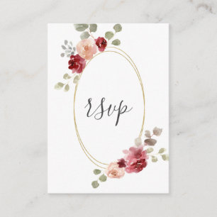 Geometric Burgundy Flower Eucalyptus Wedding RSVP Enclosure Card