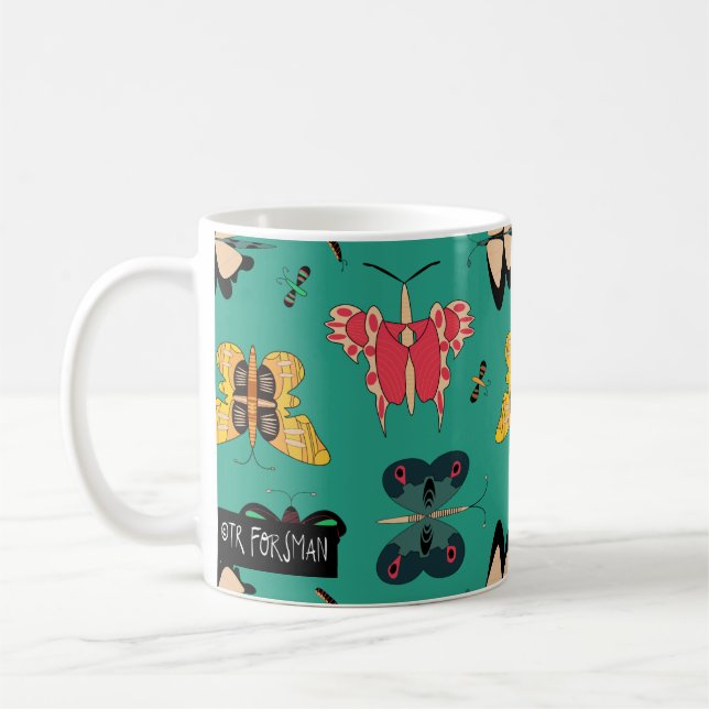 Geometric butterflies green mug (Left)