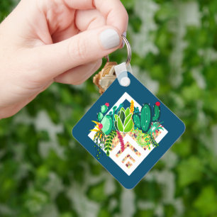 Geometric Cactus Succulents Planter Terrarium Key Ring