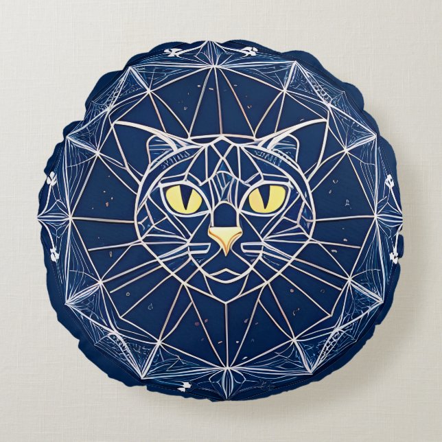 Geometric Cat Design With Symmetric Patterns Round Cushion (Front)