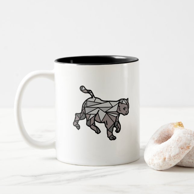 Geometric Cat in the Trend Two-Tone Coffee Mug (With Donut)