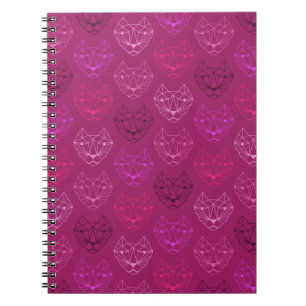 Geometric Cat Pattern Pink Spiral Notebook