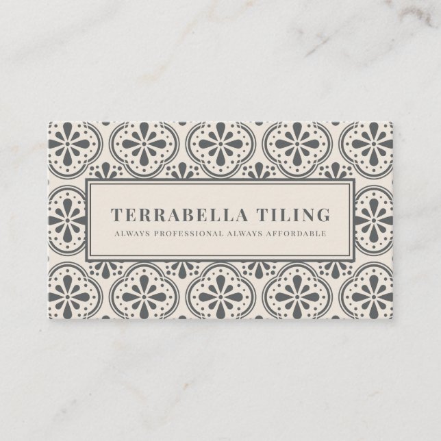 Geometric Charcoal Grey Cream Tiling Tiler Busines Business Card (Front)