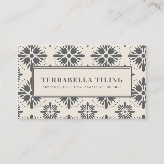 Geometric Charcoal Grey Cream Tiling Tiler Business Card (Front)
