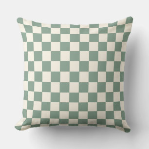 Geometric Checkerboard Pattern sage green ivory Cushion