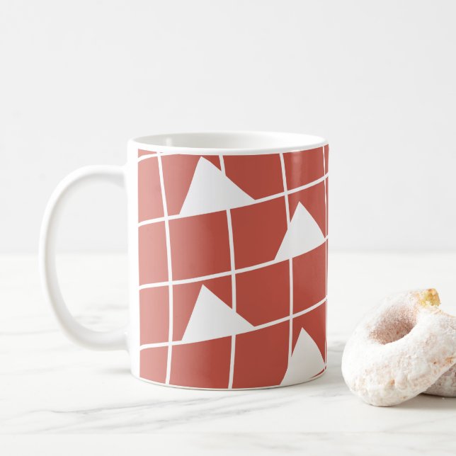 Geometric Checks Triangle Pattern Coffee Mug (With Donut)