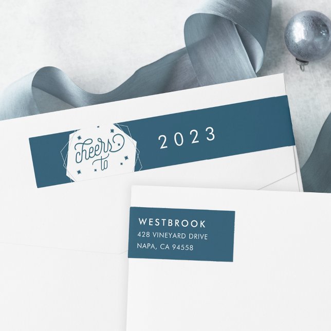 Geometric Cheer | New Year Return Address Wrap Around Label (Creator Uploaded)