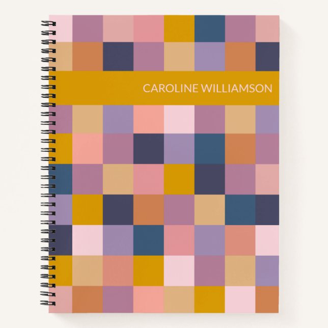 Geometric Chequerboard in Purple Personalised  Notebook (Front)