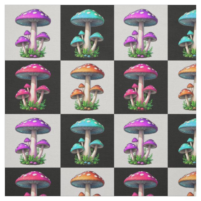 Geometric Chequered Mushroom Design Fabric (Swatch)
