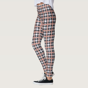 Geometric chequered pattern plaid brown leggings