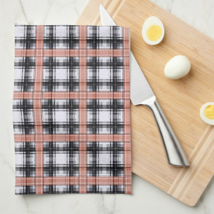 Geometric chequered pattern plaid brown tea towel