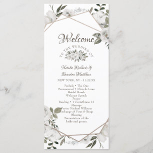 Geometric Cherish White Floral Wedding Ceremony Programme