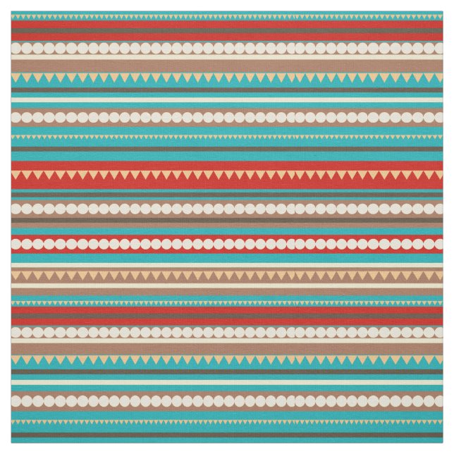 Geometric Chevron and Stripes Aqua Fabric (Swatch)