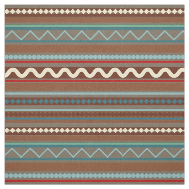 Geometric Chevron and Stripes Brown Fabric (Swatch)